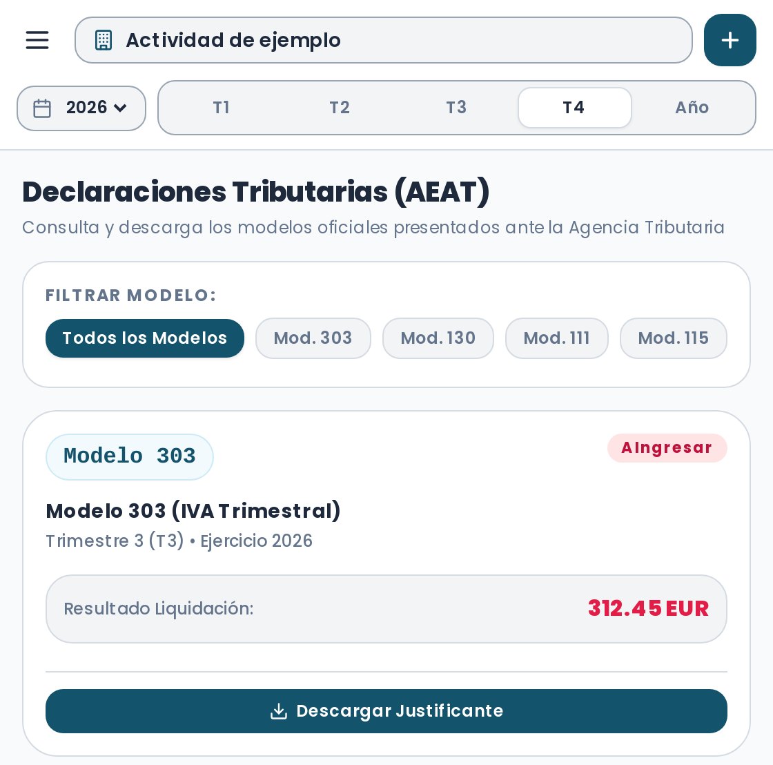 Declaraciones presentadas disponibles para descargar en el portal (datos de ejemplo)